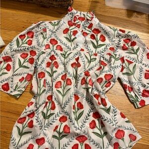 Floral Red and White Women's Top